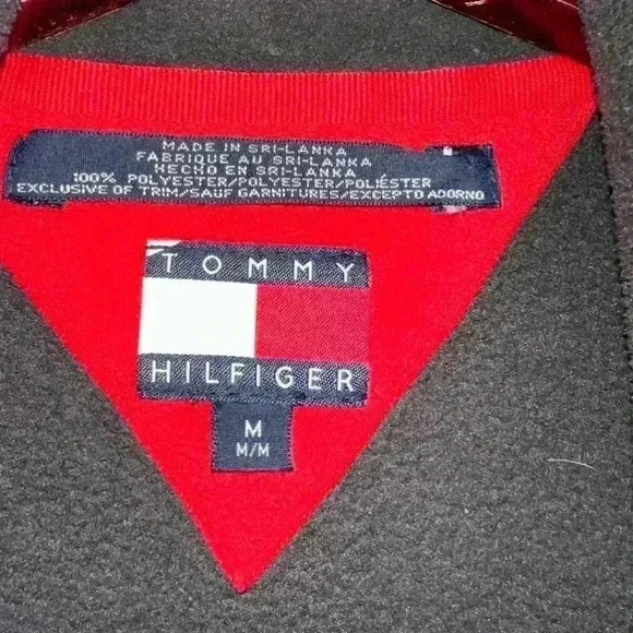 Vintage Tommy Hilfiger Fleece Zip Vest Black & Red Jacket / Size Medium - Picture 9 of 14